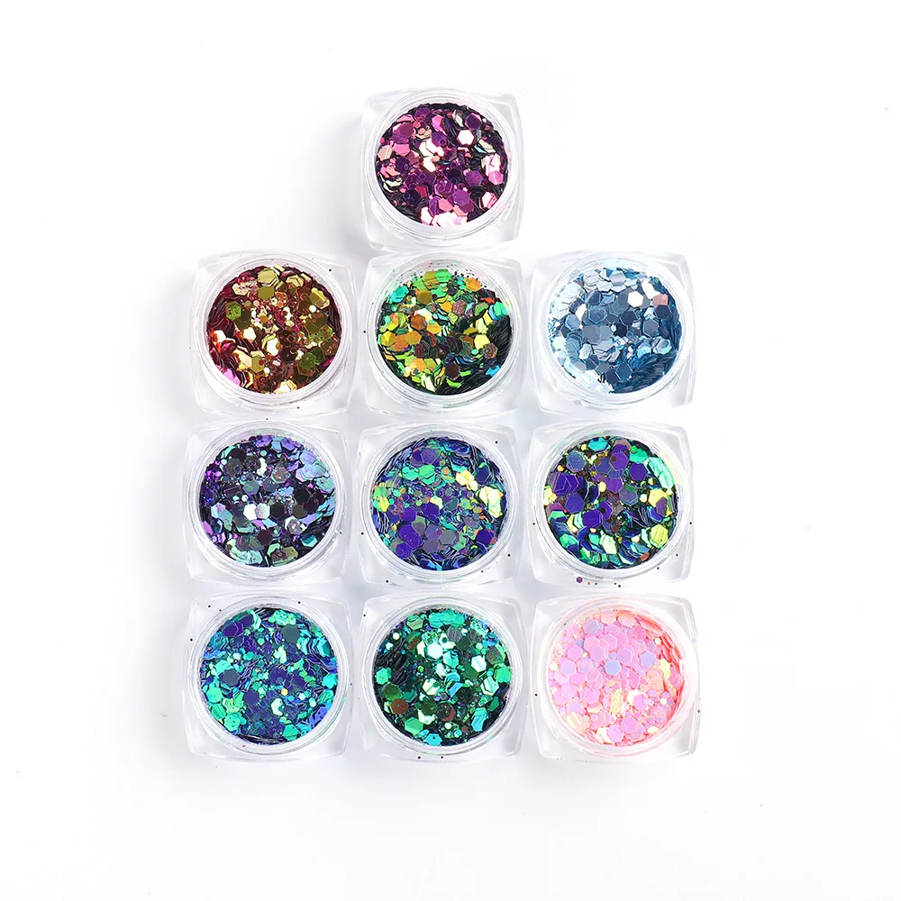 

1 Pc Holographic Chameleon Sequins Nail Art Glitter Flakes Irregular Hexagon Laser Manicure Nail Art Decorations, 12 colors optional