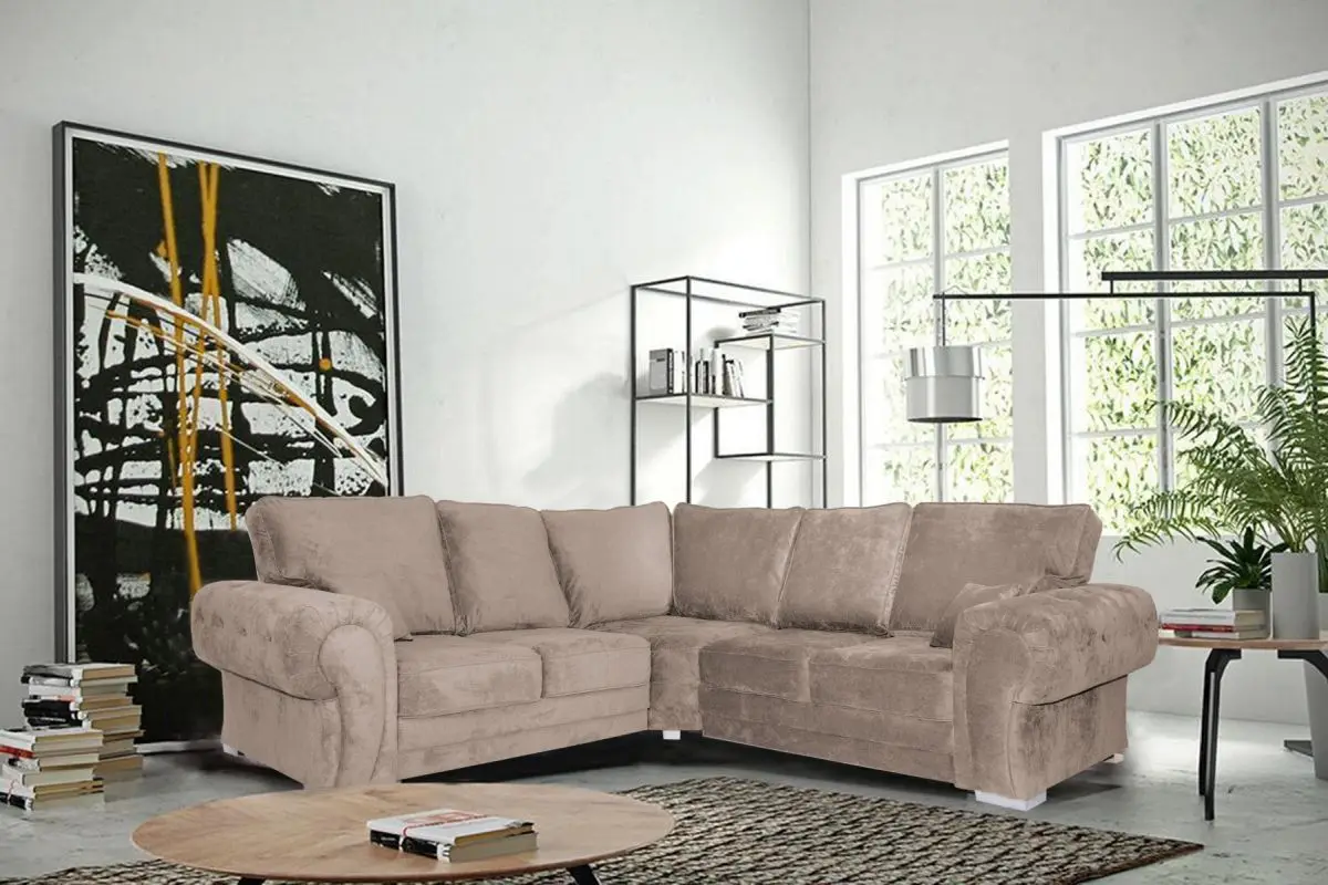 Verona fabric corner sofa in silver or mink 2+3 seater sofa