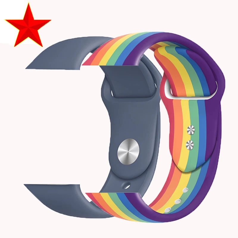 

Cheap rainbow color smart watch band for apple watch silicon band original rubber strap for apple watch series 6 5 4, Optional