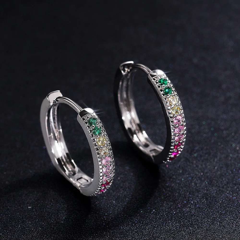 

New Trendy White Gold Plated Colorful Cubic Zircon Hoop Earrings Big Circle Colorful Micro Pave CZ Rings For Women