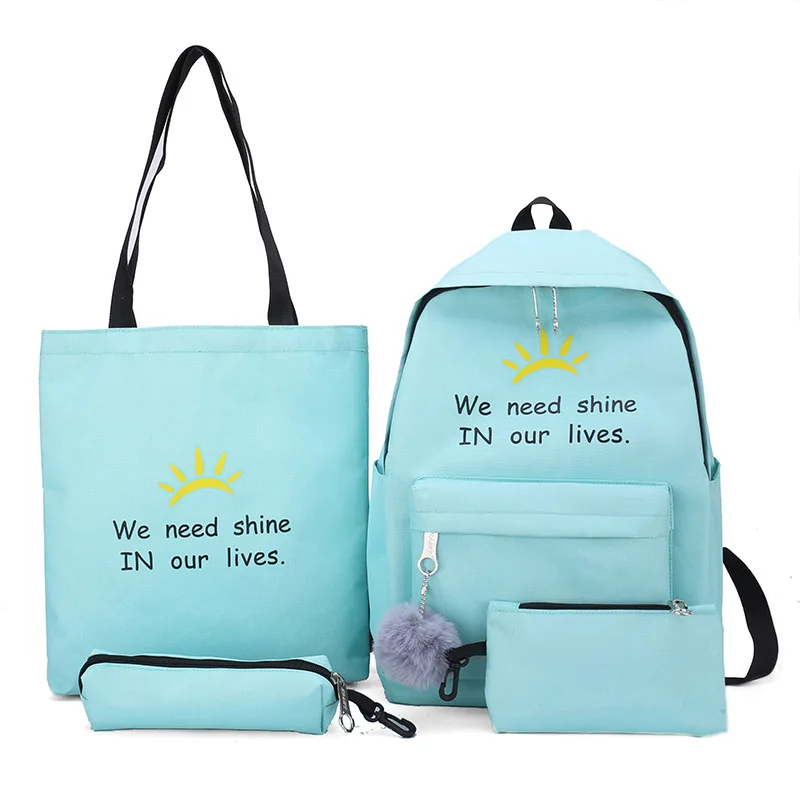 

2021 Women Lightweight Girls Canvas Cute Kids Wave Point Cartoon 4 pcs Backpack School Set Bag For Children, More than 4 colors or customized