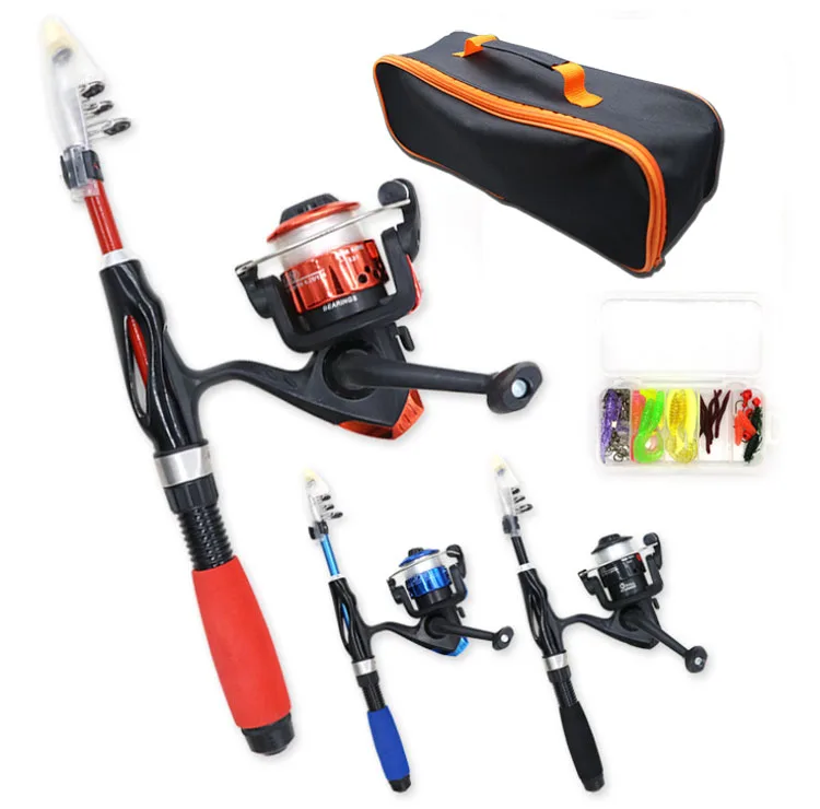 

Factory Directly Sale Portable Telescopic Fishing Rod and Reel Combo Full Kit Set Fishing Gear for Kids, Red/blue/black