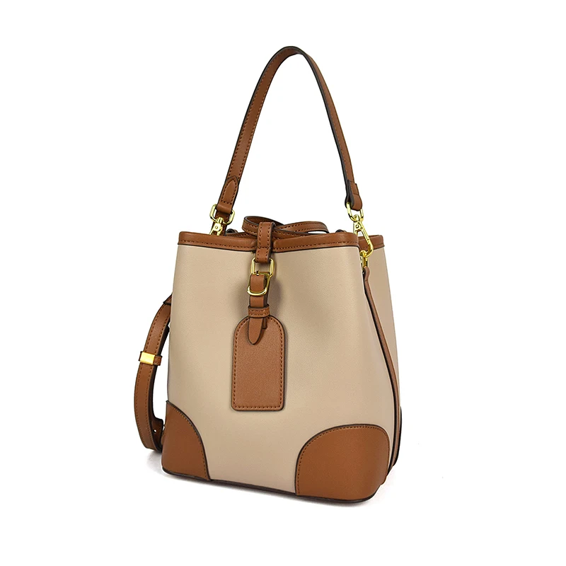 

2021 Custom Smooth PU leather Luxury Lady Tote Hand Bag Women Bucket Handbag, Dark khaki