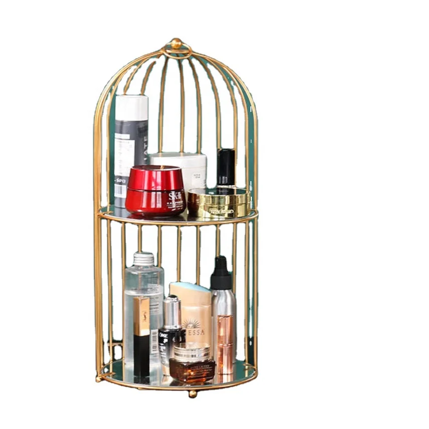 

Internet Celebrity Lipstick Perfume Dresser Skin Care Products Classic Bird Cage Double Layer Display Stand Luxury Storage Rack, Gold,black