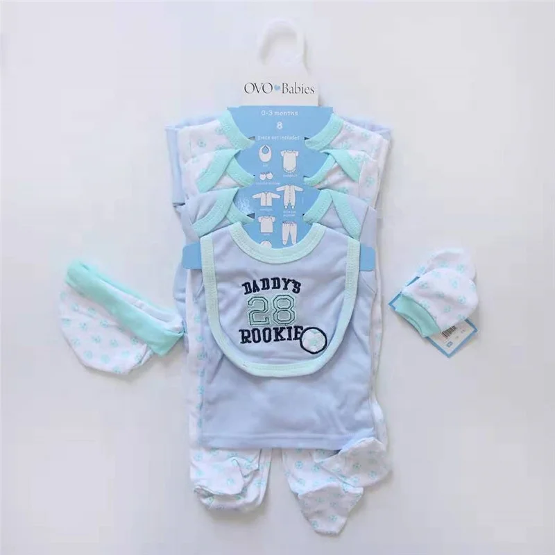 

8 pcs baby newborn sets rompers jumpsuit bodyjump bib wholesale children clothes printed 100 % cotton