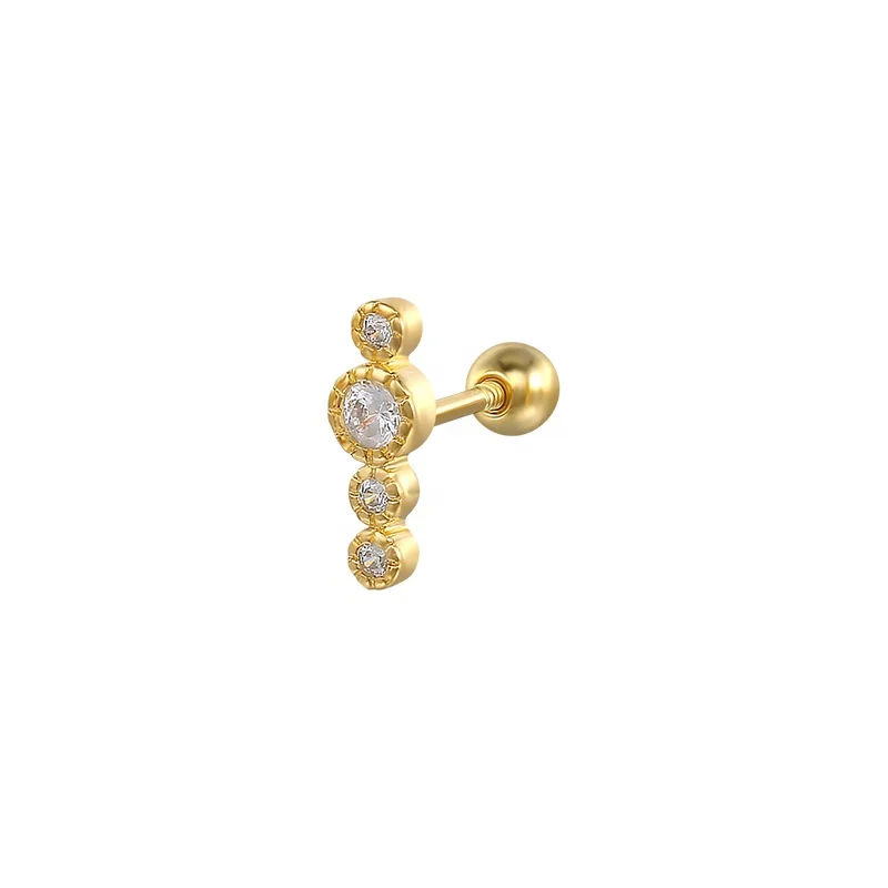 

2021 bar single multi color diamond geometrical strips of zircon spiral cartilage earrings 925 silver stud earrings, Gold