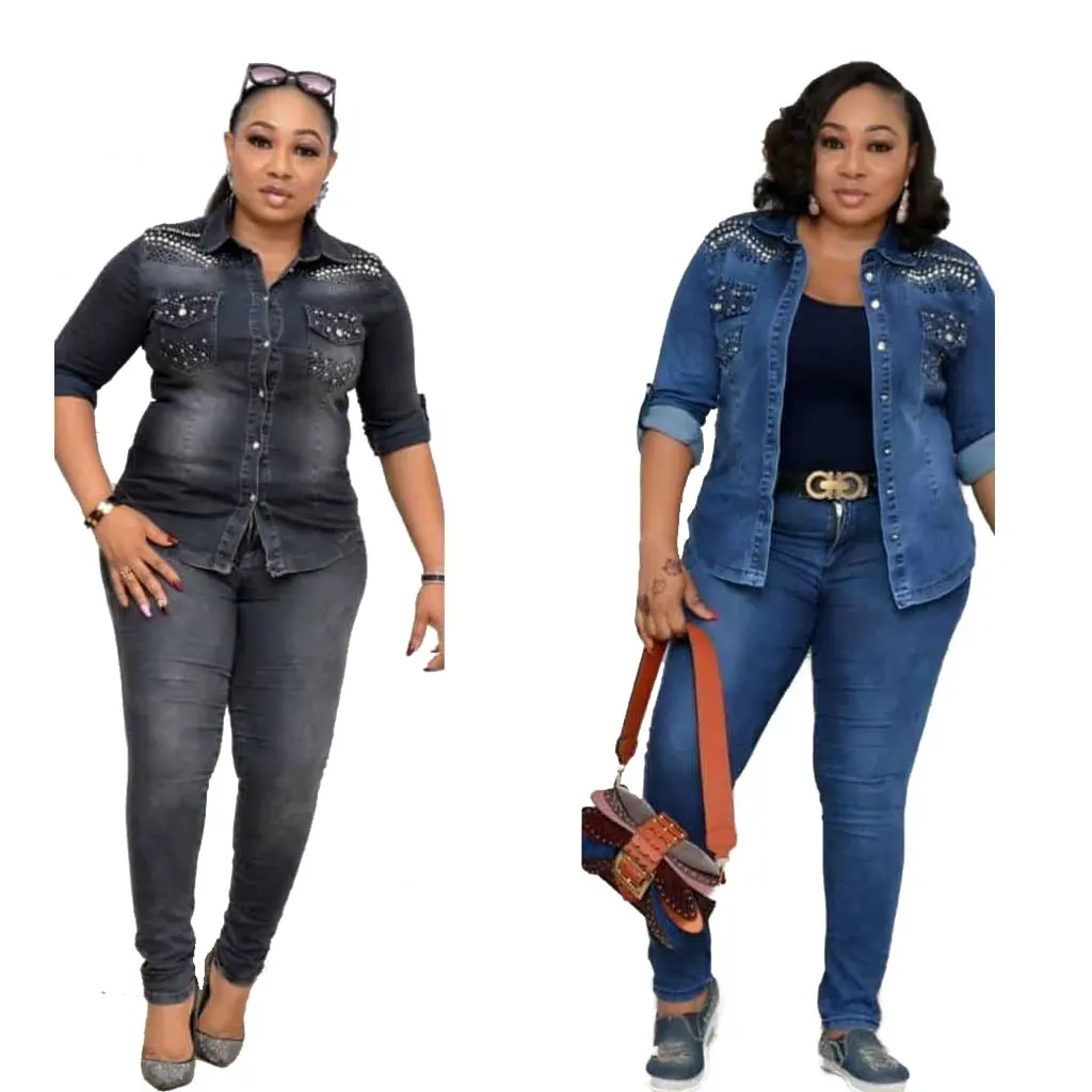 

20715-SW34 hot denim 2 pieces sets plus size women suit sehe fashion, 2 colors