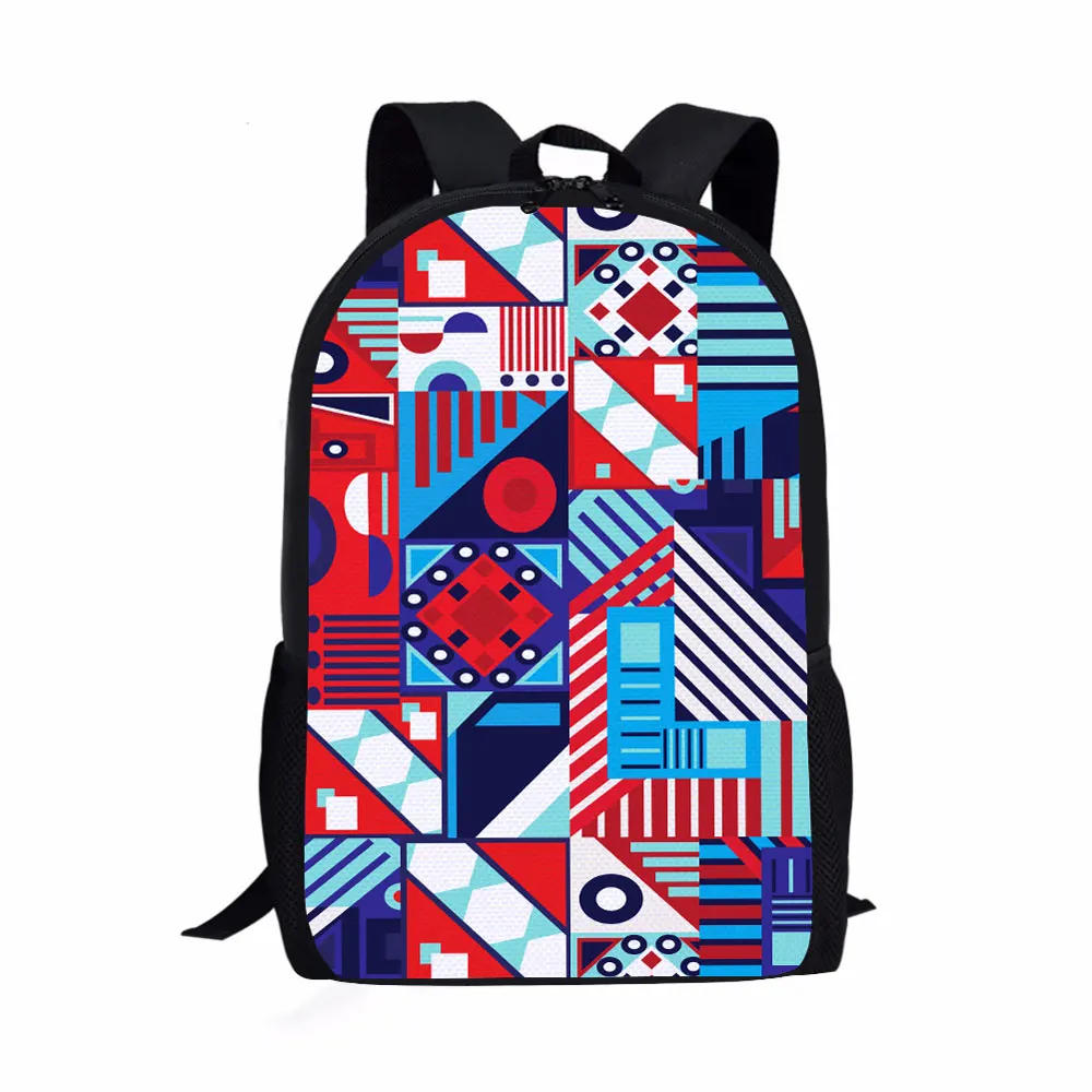 

Factory directly fashion custom Geometric pattern anime print on demand Polyester novation kids children backpacks school bags