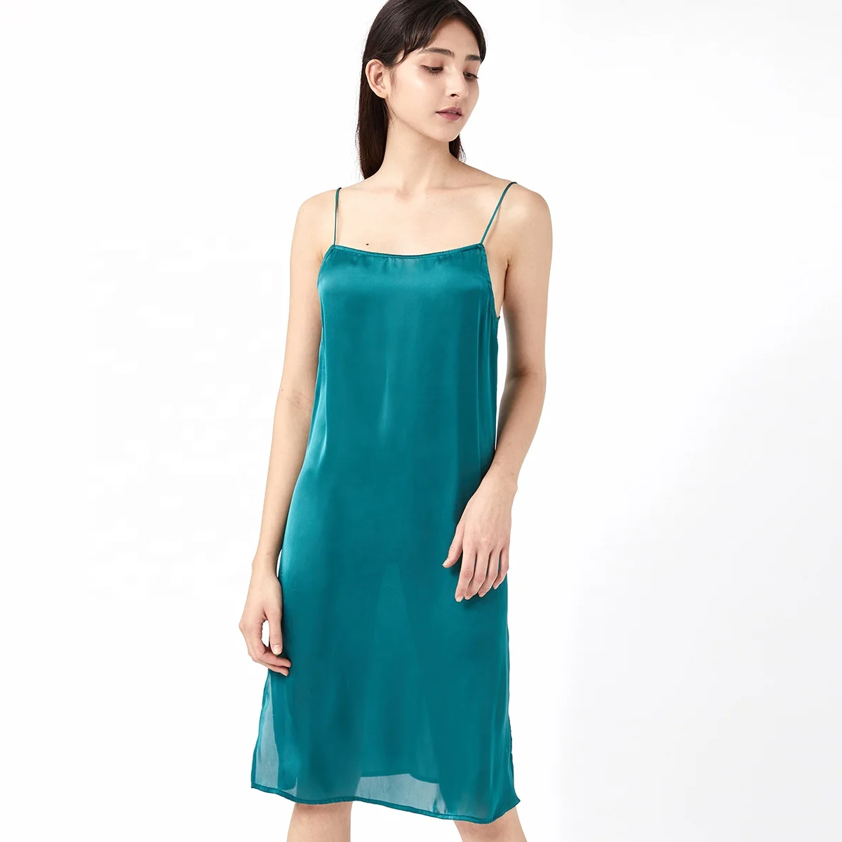 

Adjustable Strap Split Hem Satin Slip Night dress