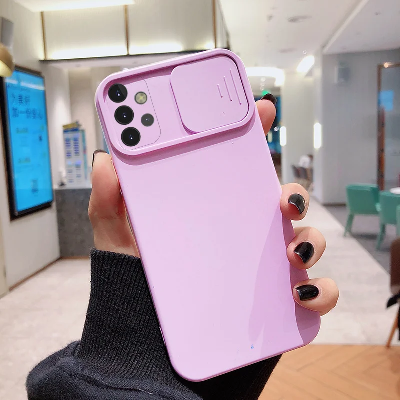 

For Samsung Galaxy A52 A72 A32 Slide Camera Lens Protection Phone Case For Samusng A12 A21S A10S Soft Silicone Cover, Black,red,light blue,light green,purple,dark blue