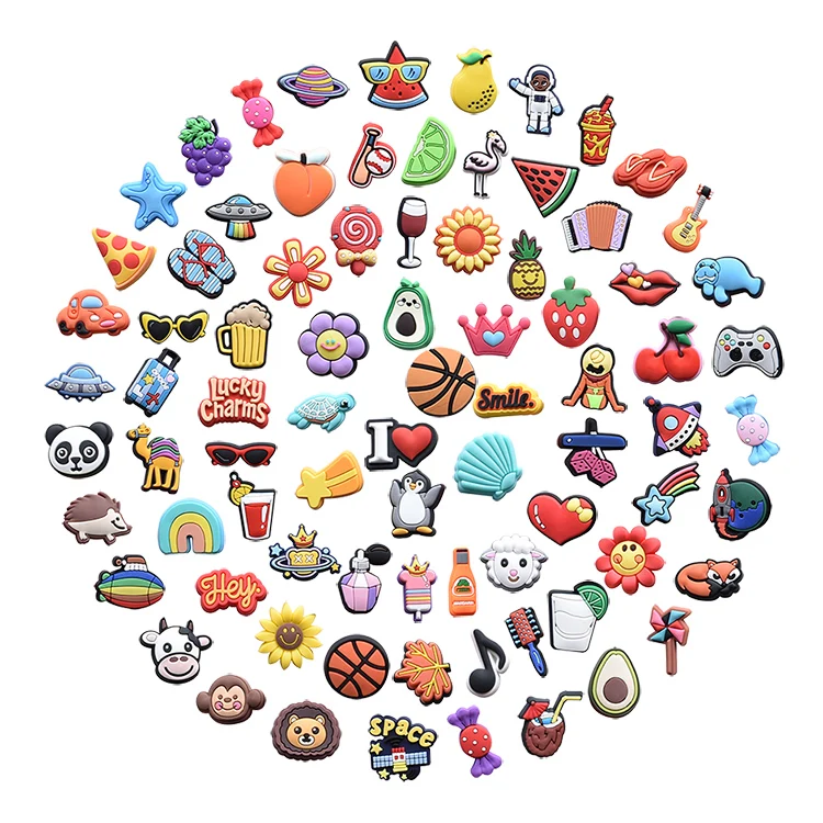 

Amazon top seller 100pcs Random Shoe Charms for Clog PVC Shoes Decoration Charms, As pictures show