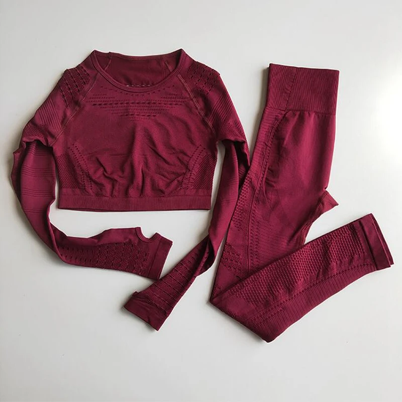 

Women Seamless High Waist Gym Mesh Leggings Shirts Suit Long Sleeve Fitness Workout Sports Running Thin Yoga Sets