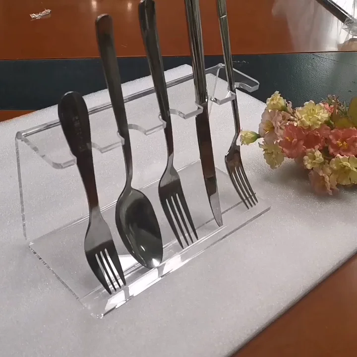 Clear Plexiglass Fork Collection Display Stand Flatware Organizer Rack