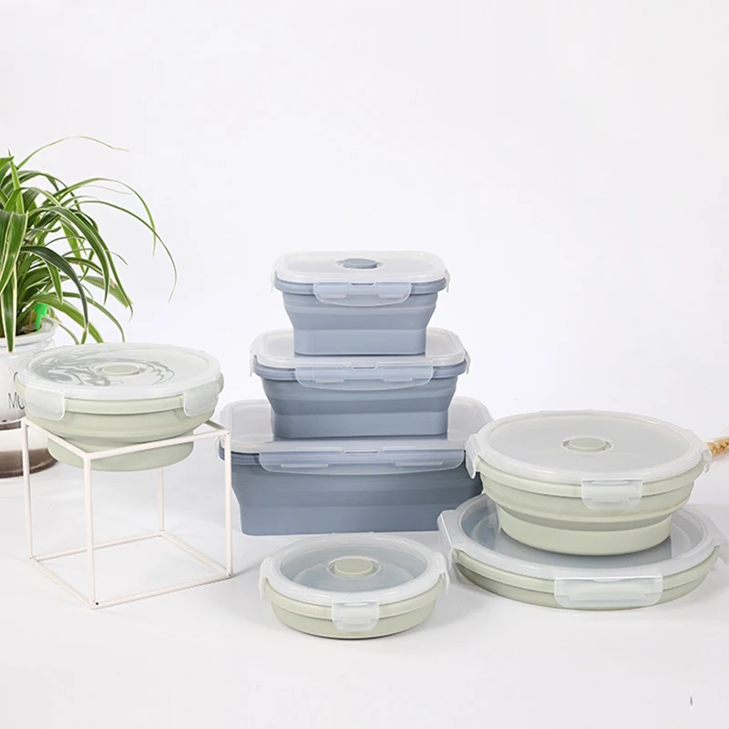 ODM&OEM 100% Food Grade 4pcs Silicone Collapsible Bento Box  Food Storage Container with Lid Kids Lunch Box Set