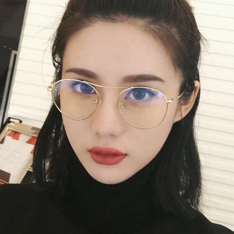 

Jiuling eyewear factory price high quality double beam eyewear unisex plain spectacles golden frame anti blue light glasses, Mix color or custom colors