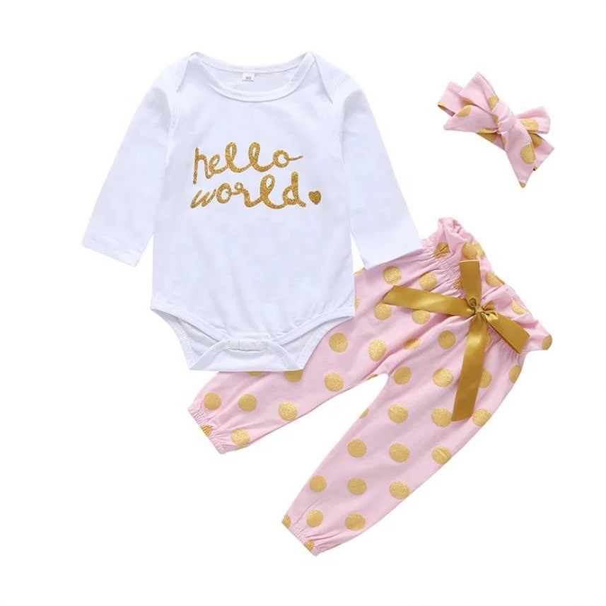 

Three piece baby girls' clothing sets toddles rompers and long pants