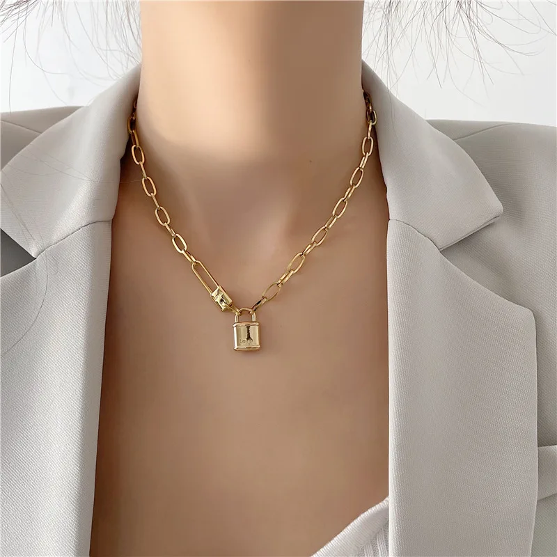 

Hot sale African Gold Plated Pin lock necklace Lock Chain Stainless Steel Necklace For Women, Color for choice