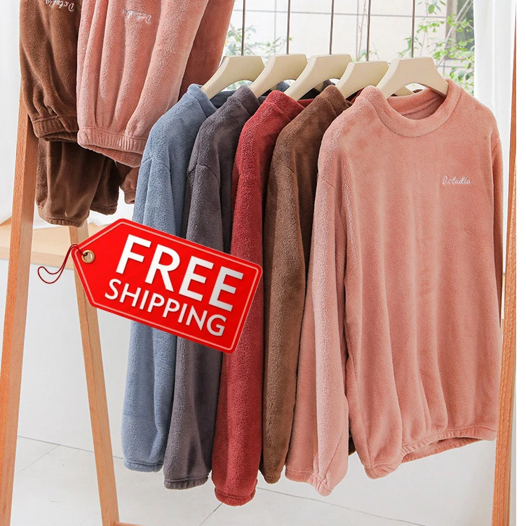 

Women's Sleepwear Autumn and winter plus velvet thick coral velvet plus size two-piece home service