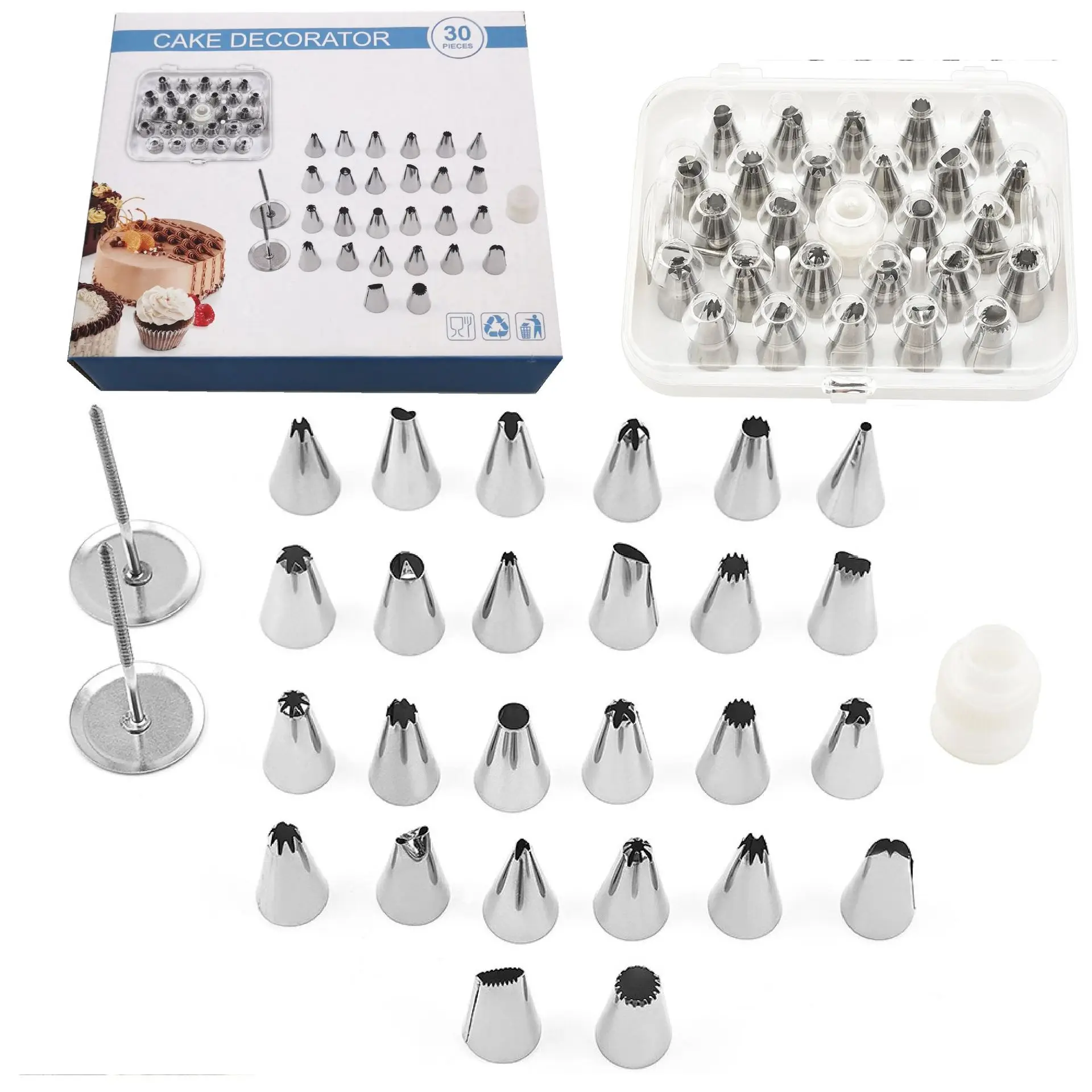 

Wholesale Stainless Steel Decorater Tools 30PCS Box Set Piping Icing Nozzle Set cake decorating supplies kit baking tools, Custom color