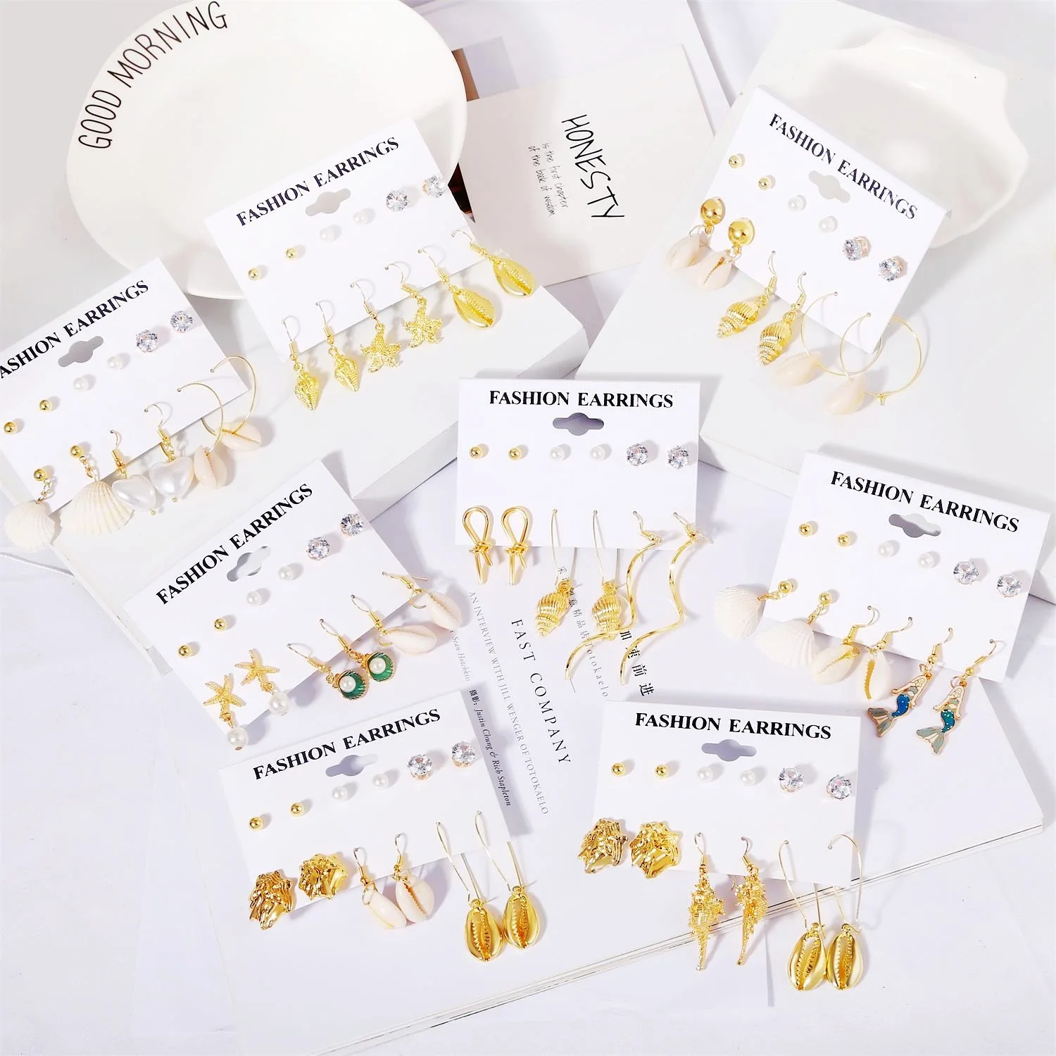 

6pcs/set Fashion Earring Jewelry Diamond Crystal zircon gold drop Earrings for Women
