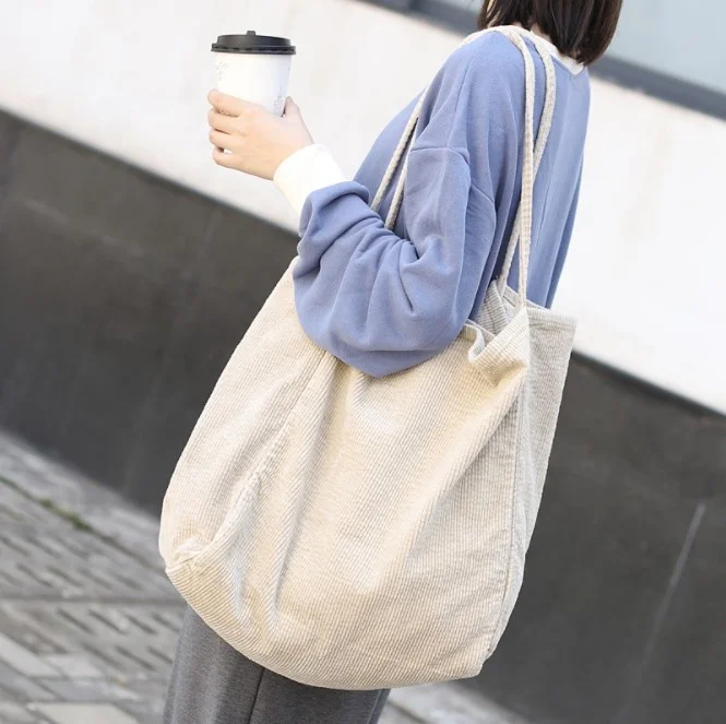 

Hot selling Large Size Fashion Canvas Corduroy women tote bags for ladies, 5 colors
