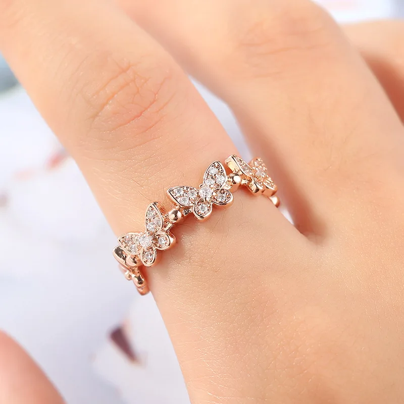 

Women Fashion Jewelry CZ Zircon Butterfly Rings Adjustable Crystal Rhinestone Butterfly Joint Rings, Picture shows