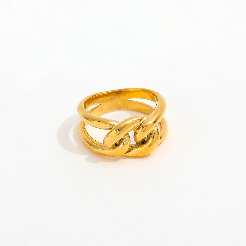 High End Gold Plated Link Chain Stainless Steel Rings for Women Jewelry