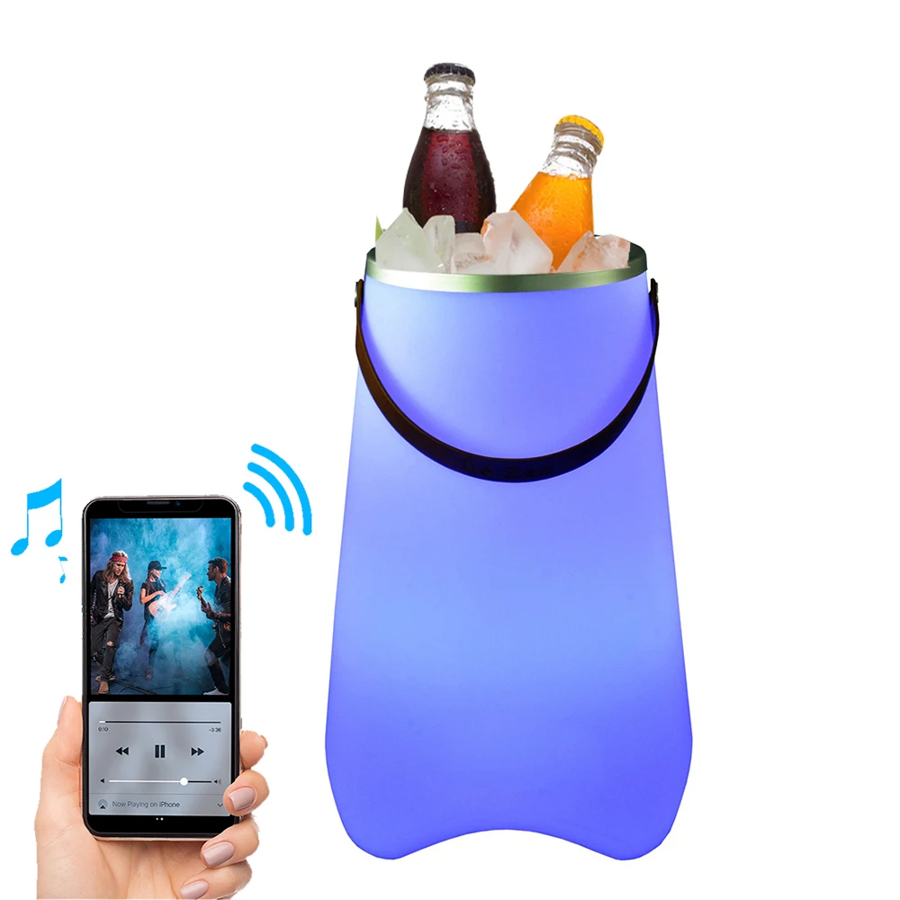 

Small Outdoor Portable Speaker with Lights Cordless Music LED Lantern Speaker Table Light with ice bucket wine cooler, 16 colors changing