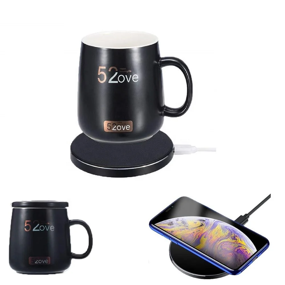 

Gifts 2 in 1 Wireless charger heating mug warmer,charge all Devices enables Qi standard intelligent constant temperature, Black or white