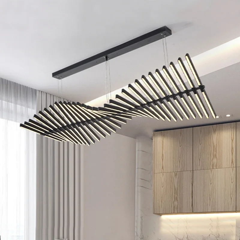 
65W White Black Office DIY Fish Bone Chandelier Hanging Lamp Remote Control 3 light Dimming Hotel Dinging Living Room Lights LED 
