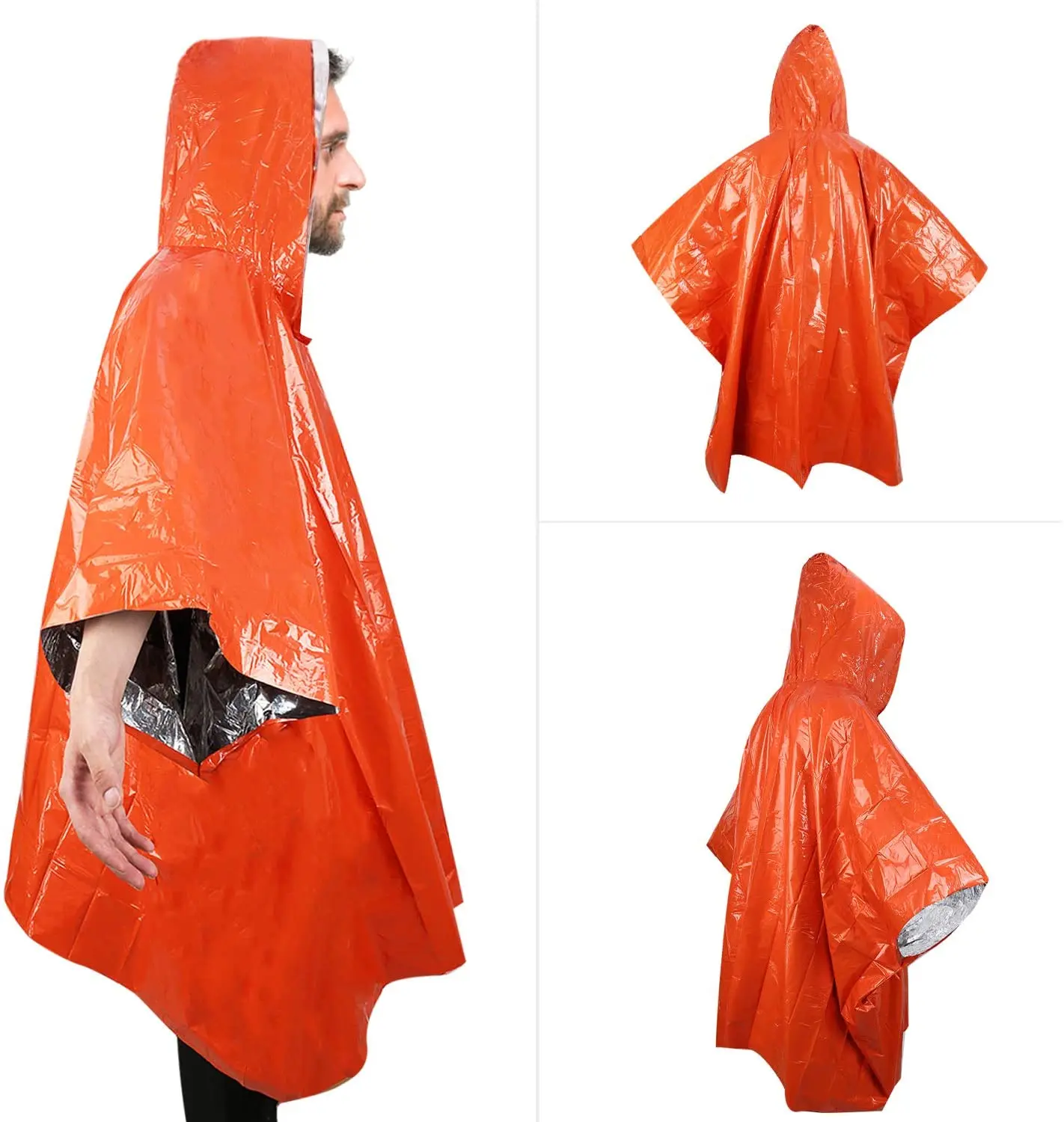 Adu Women Reusable Mylar Poncho for Men 3-Pack Kids Emergency Rain Ponchos 