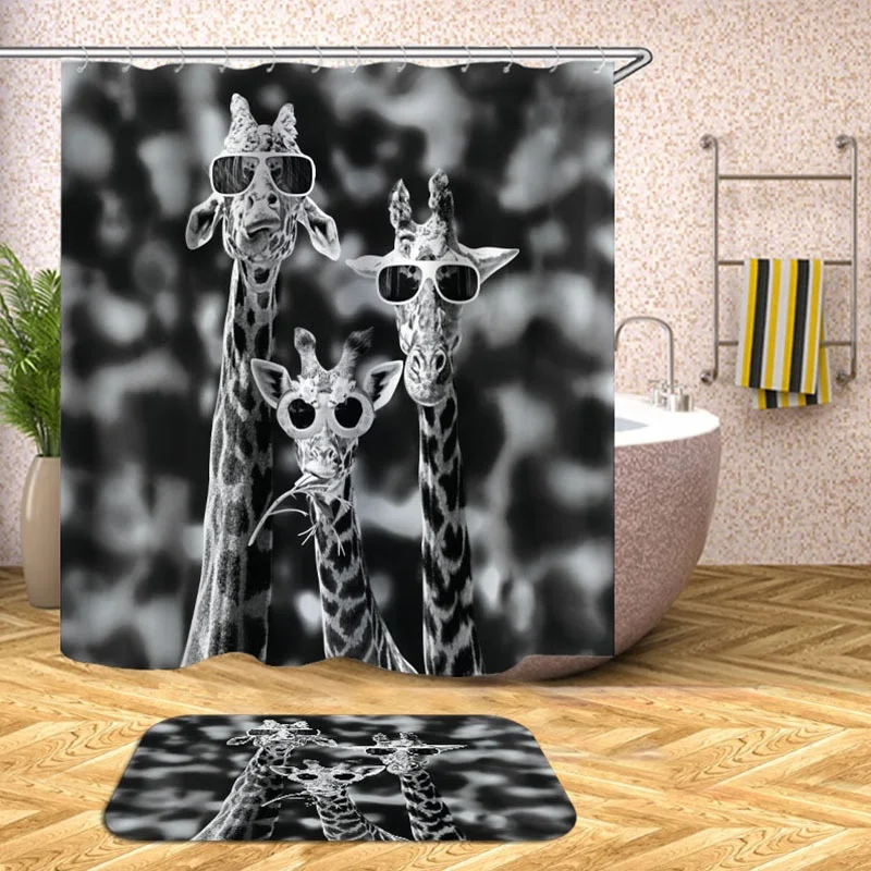

i@home wholesale polyester fabric tree deer sunglasses mouldproof shower curtain waterproof, Colorful