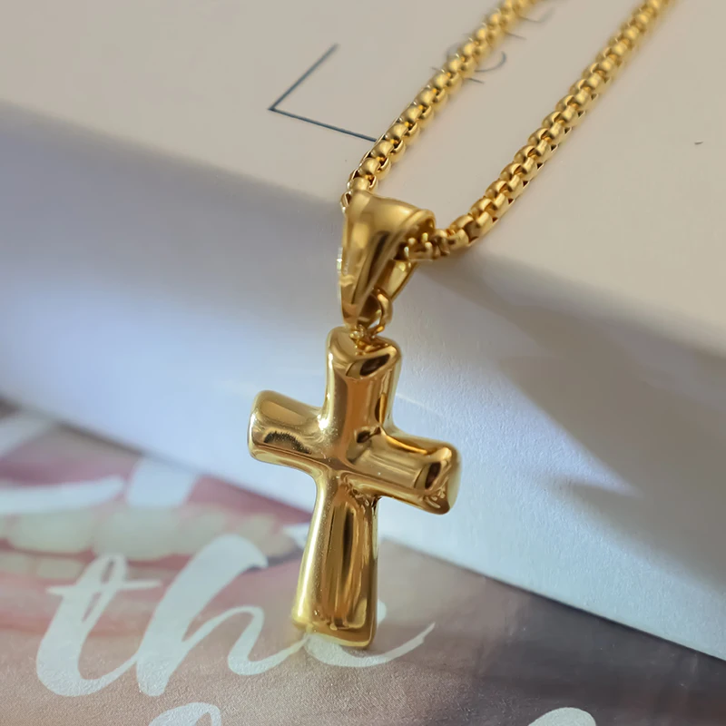 Wholesale Punk Style 18K Gold Plating Jesus Cross Necklace Stainless Steel Link Chain Cross Pendant Necklace