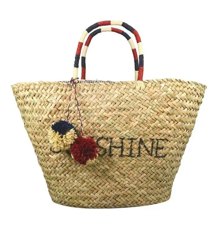 

Newest women summer natural mesh straw bag/rattan woven handbag with seagrass straw bag