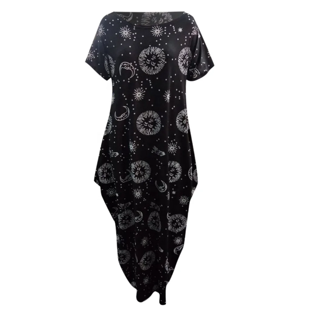 

Women's Sleepwear Casual Dresses Loose Plus Size Long Dress Short Sleeve Split Maxi Dresses Summer Sleepwear With Pocket, Black