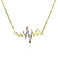 

925 Sterling Silver Personal Colorful ECG Pendant Chain Necklaces