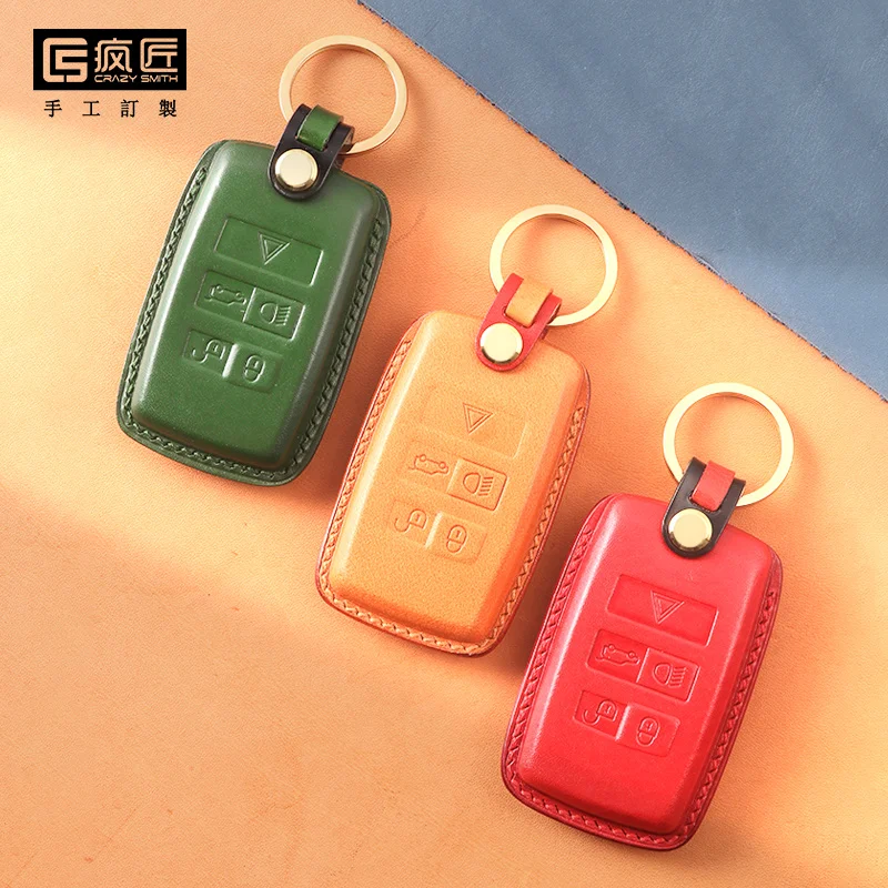 

Customized Auto Accessories Handmade Genuine Leather Smart Car Key Bag Cover for Land Rover, 17 color available