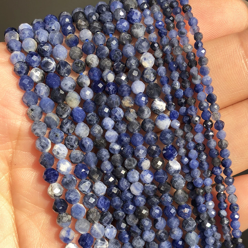 

Wholesale 2/3/4mm Faceted Natural Blue Lapis Lazuli Stone Loose Beads For Jewelry Making DIY