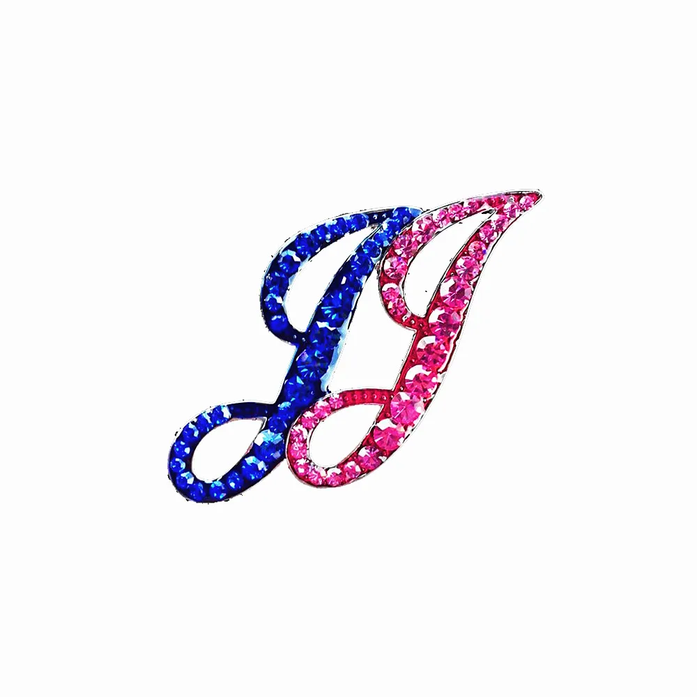 

Metal English Letters JJ Pin Pink Blue Crystal Diamond Jack and Jill Brooch