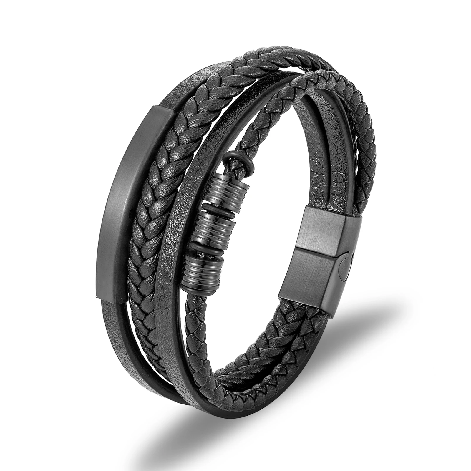 

2021 Newest Stainless Steel Accessories Rope Braided Bracelet Custom Logo Men Leather Bracelet, Black, gold, silver