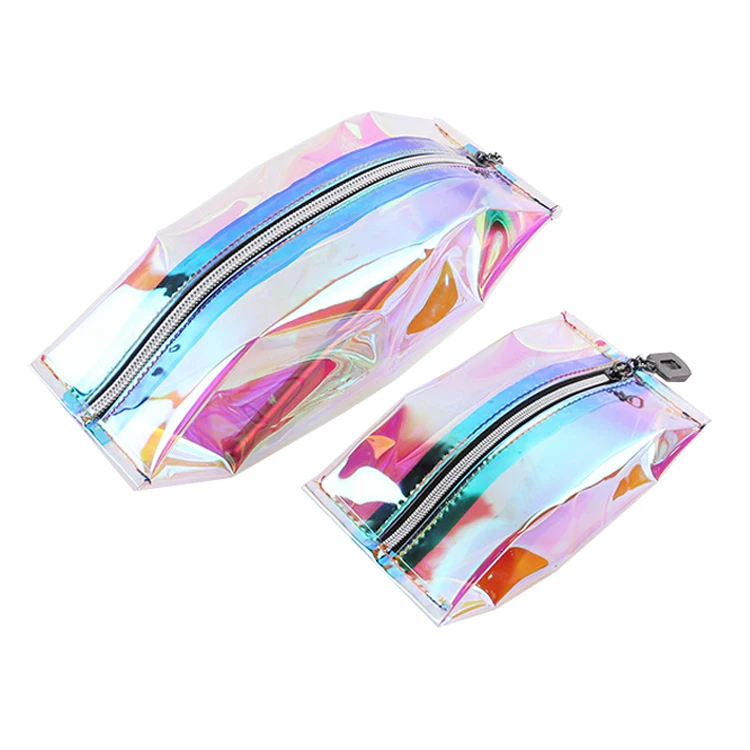 

Wholesale Portable Laser Female Waterproof Women Pink Travel Holographic Zipper Transparent Cosmetic Bag, Blue and pink