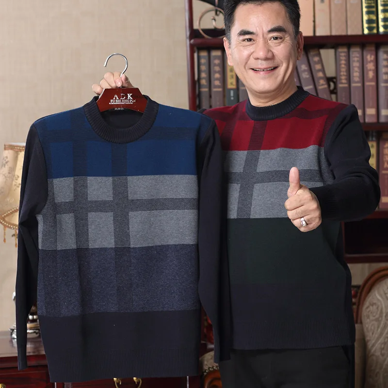 

2022 Autumn/winter Men's sweaters for middle-aged and elderly men's thick stock knit sweaters for men's round neck