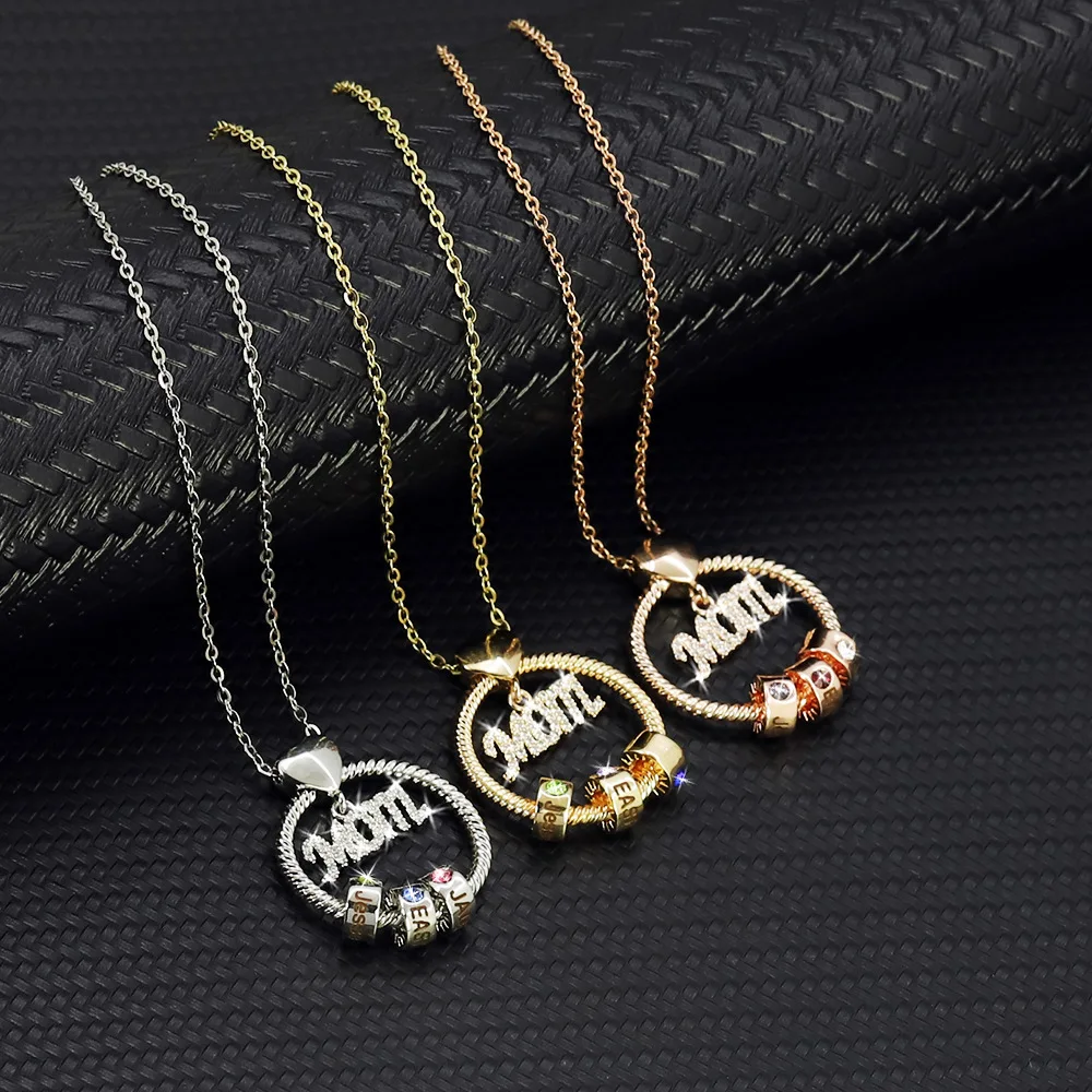 

Colorful Mom Sublimation Necklace Mothers Day Jewelry Laser Engraved 12 Birthstone Diamond Personalized Custom Name Necklace