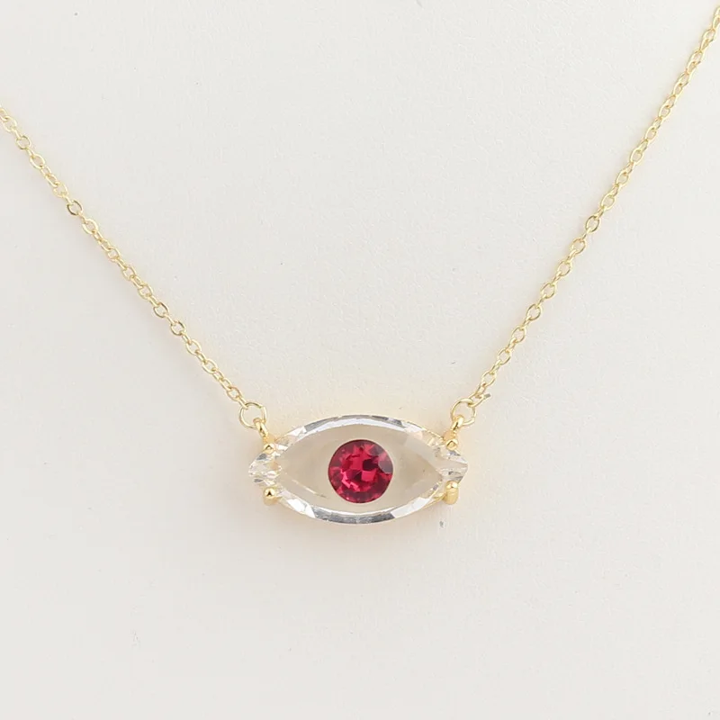 

Amazon Hot Sale Transparent Clear Zircon Evil Eyes Pendant Necklace Colorful Gold Plated Metal Zircon Eye Charm Necklace