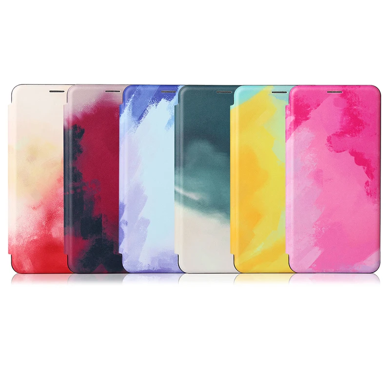 

For Samsung A32 4G 5G A52 A72 A12 A02S Magnetic Flip Watercolor Leather Phone Case Holder With Card Slot, Mix
