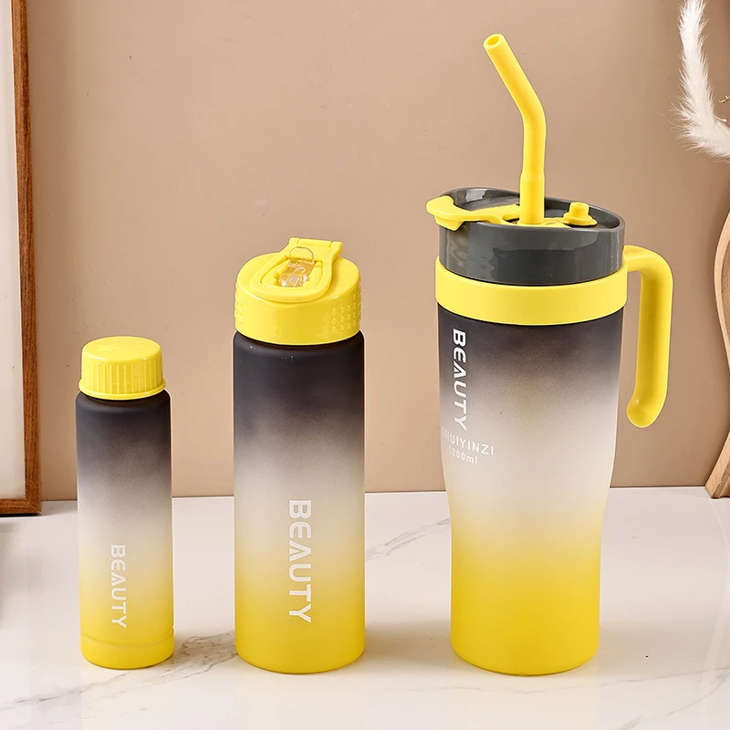 

Portable 3 in 1 1200ML 700ML 260ML Sports Gradient Color Drinking Water Bottle 3pcs/Set Motivational Water Bottles Set