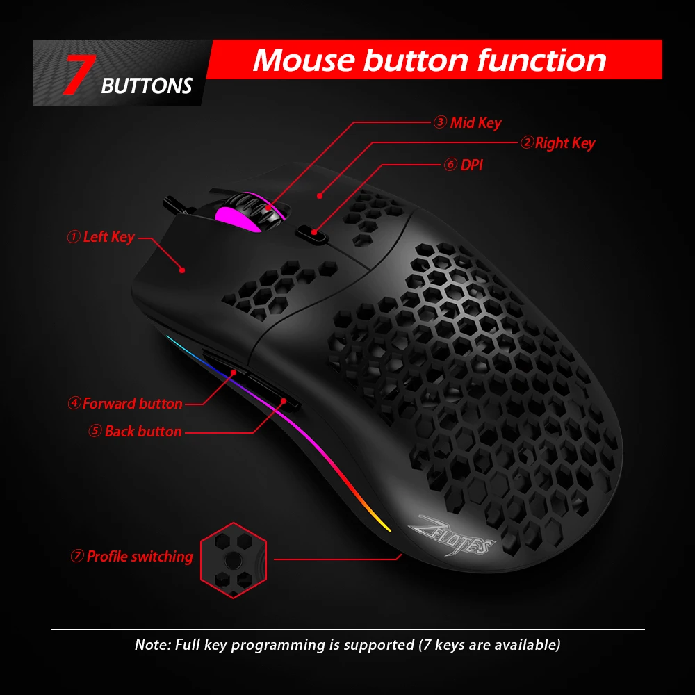 Highend 16000 Dpi 50g Acceleration Zelotes Game Mouse Optical Wired