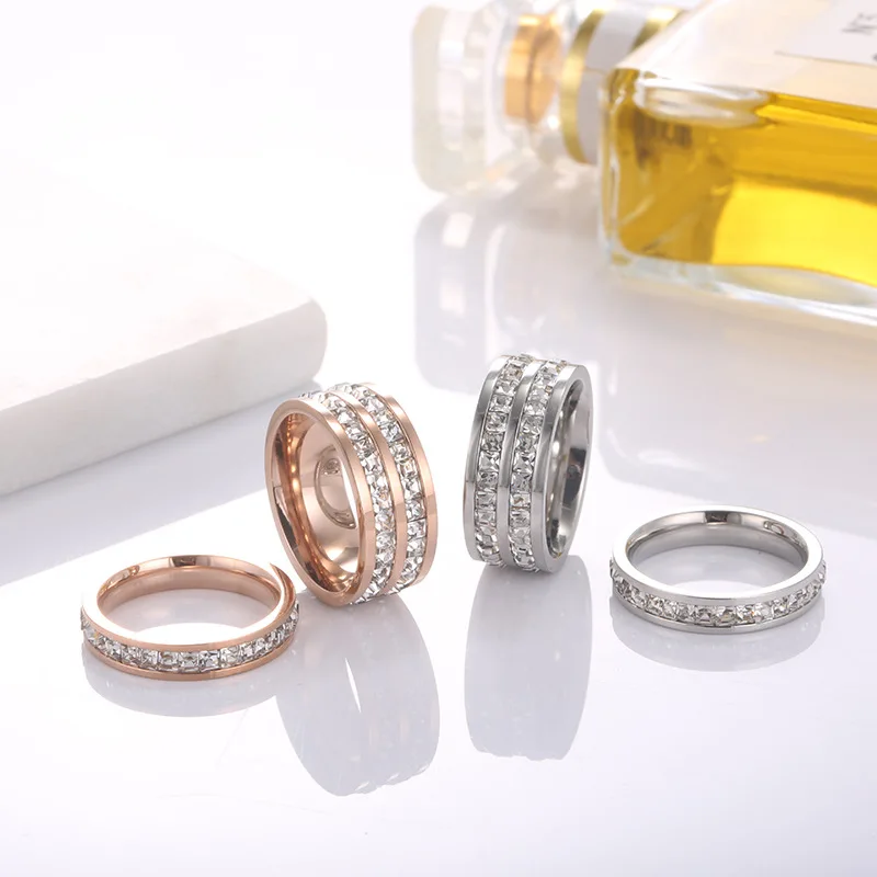 

Wholesale Single And Double Row Diamond Titanium Steel Ring Couple Ring Full Diamond Stainless Steel Ring Rose Gold