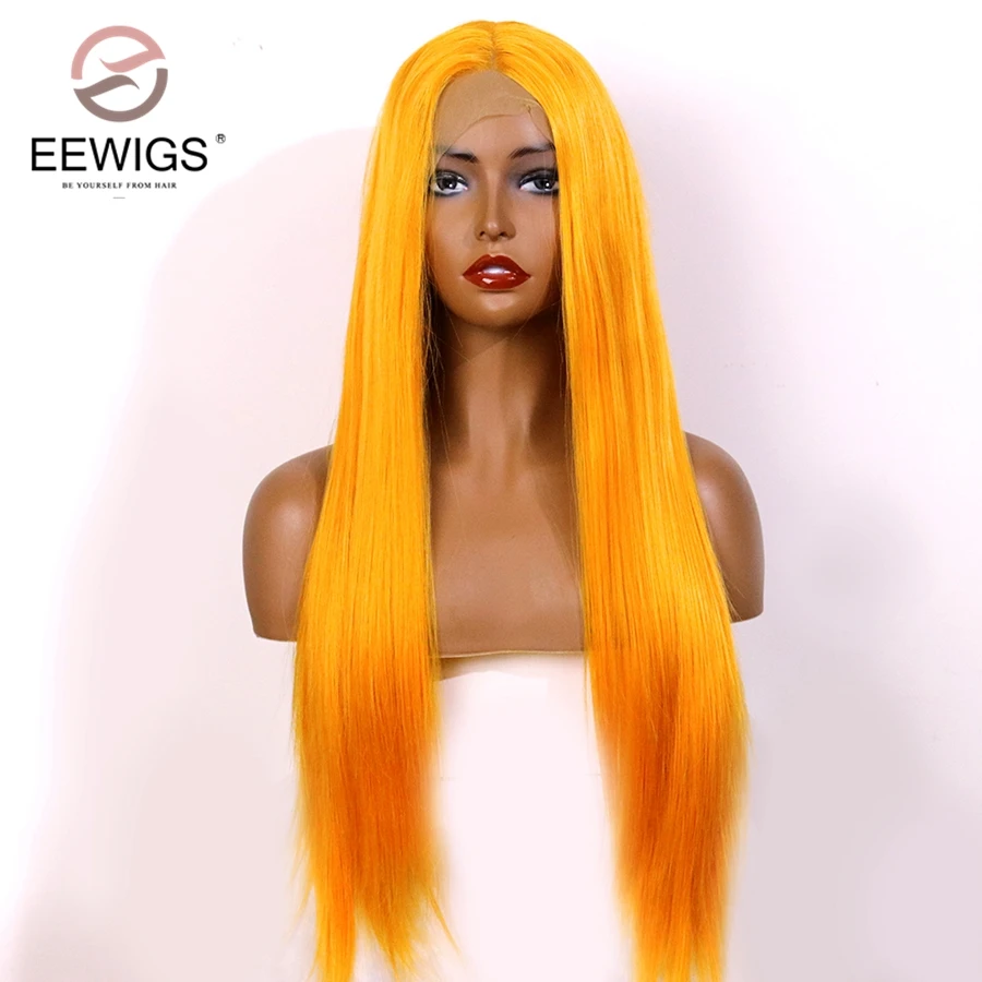 

Orange Straight Synthetic Lace Wig Glueless Heat Resistant Hair Cosplay Colorful Halloween Lace Wig Amazon Hot Sale