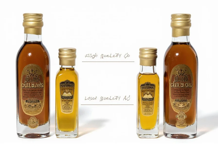 Comparison of high-quality versus low-quality black cumin oil bottles showing color and clarity differences